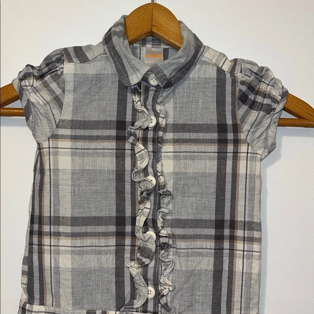 GYMBOREE Girls 5 Plaid Ruffle Dress Drop Waist Puff Sleeves Cotton Holiday Gold